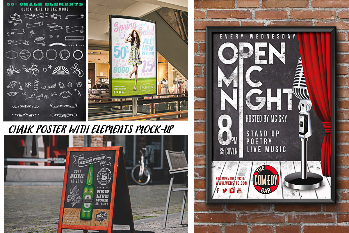 Chalk poster with elements mock up Free download