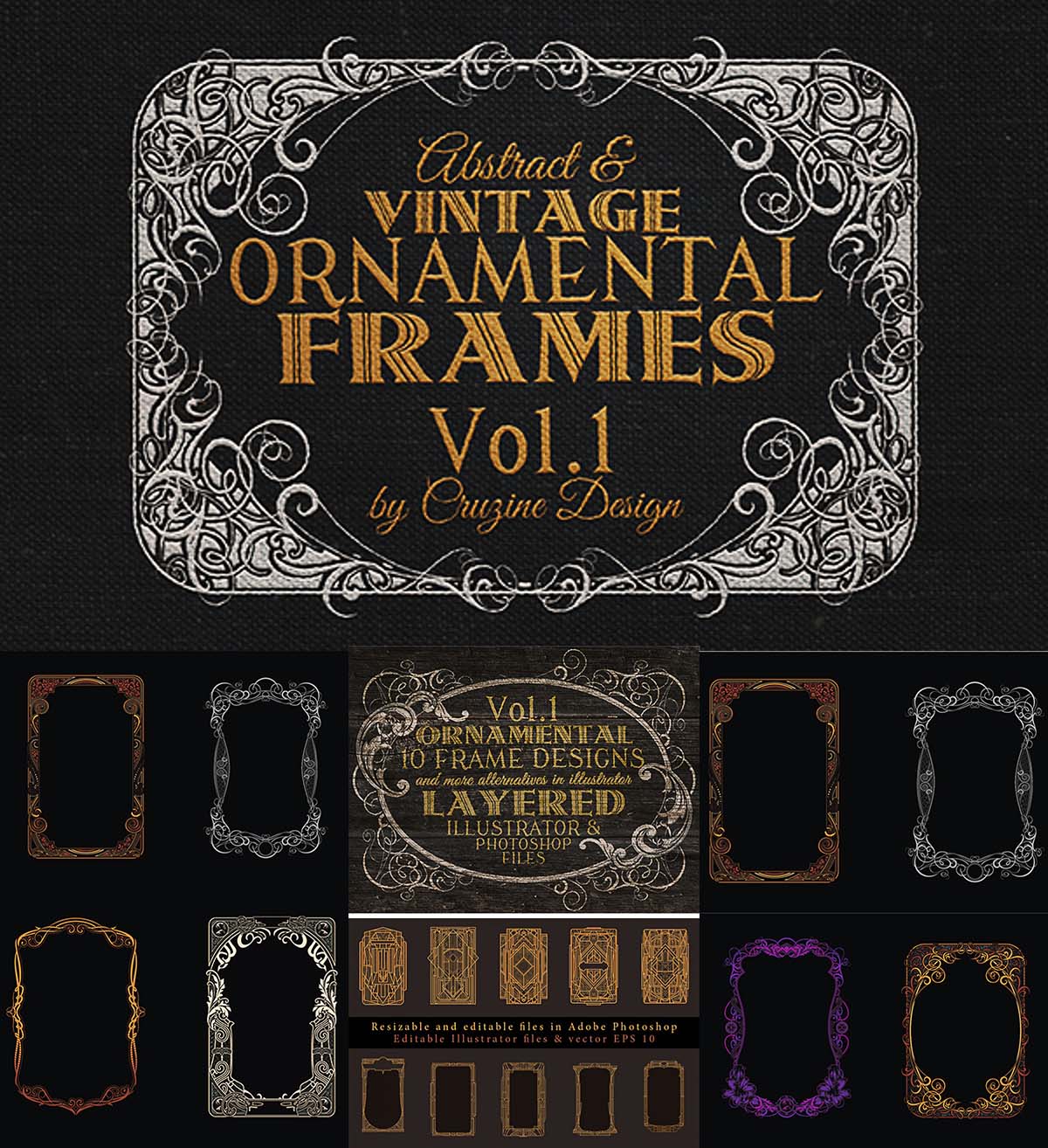 Vintage frames with ornaments set Free download
