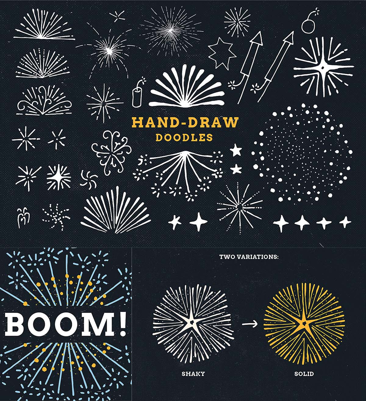 Fireworks doodles and illustrations vector set Free download