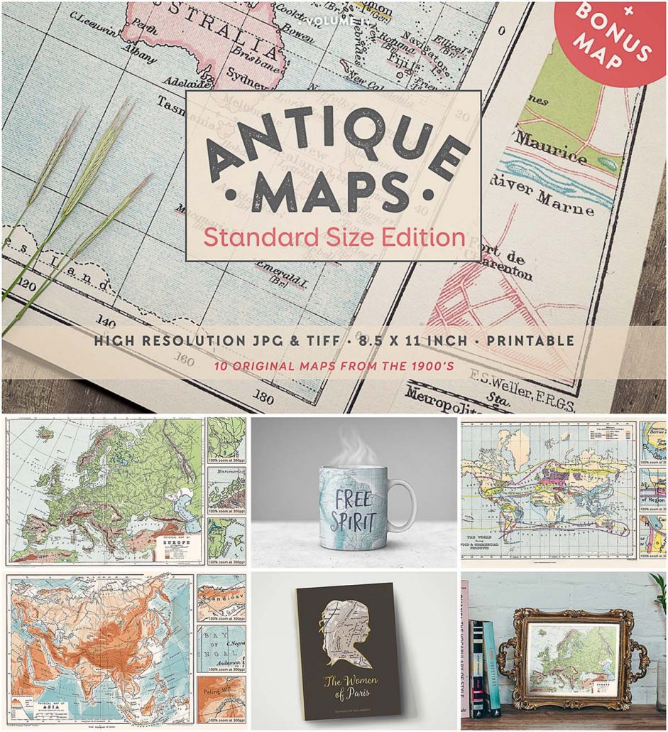 Antique printables maps set Free download