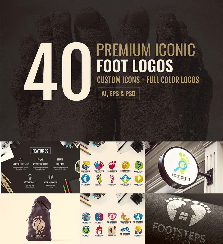 Introducing 40 premium iconic foot theme logo set. Perfect to use for