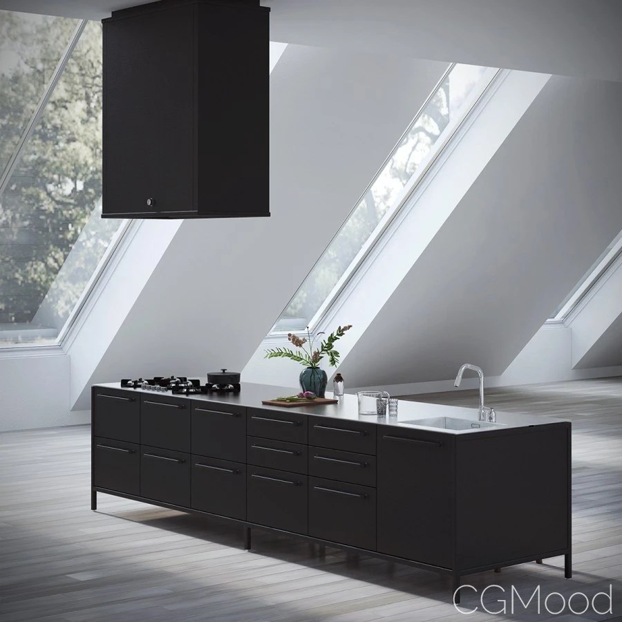 Island W. Seating Module And Cooking Hood By Vipp 3D Model for VRay