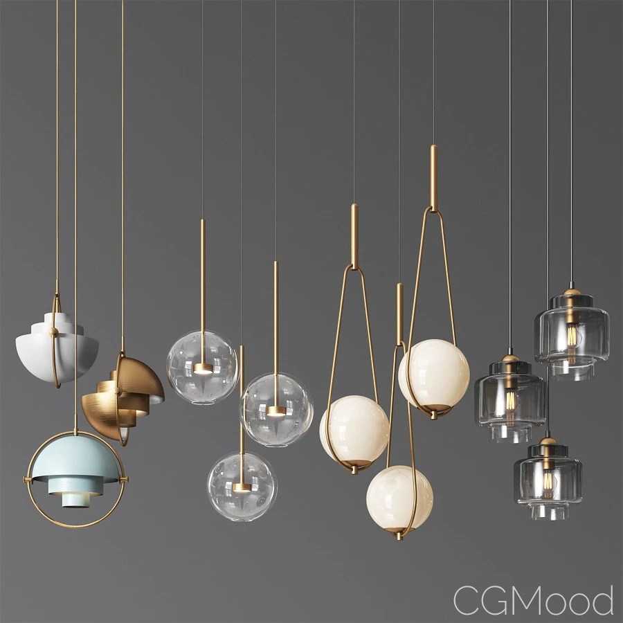 Ceiling Light Collection 8 4 Type 3D Model for VRay, Corona