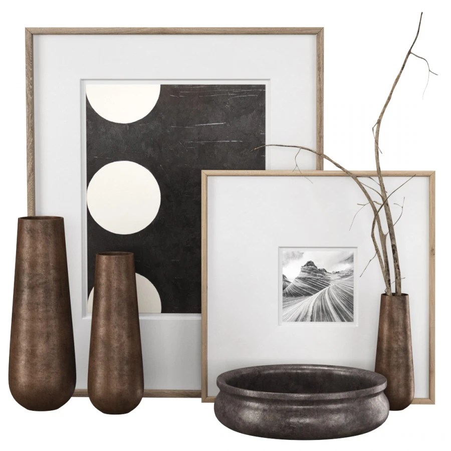 Rh Grand Hammered Metal Floor Vases With Frames 3D Model for Corona