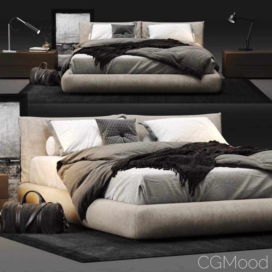 Poliform Yume Bed 3D Model for VRay, Corona