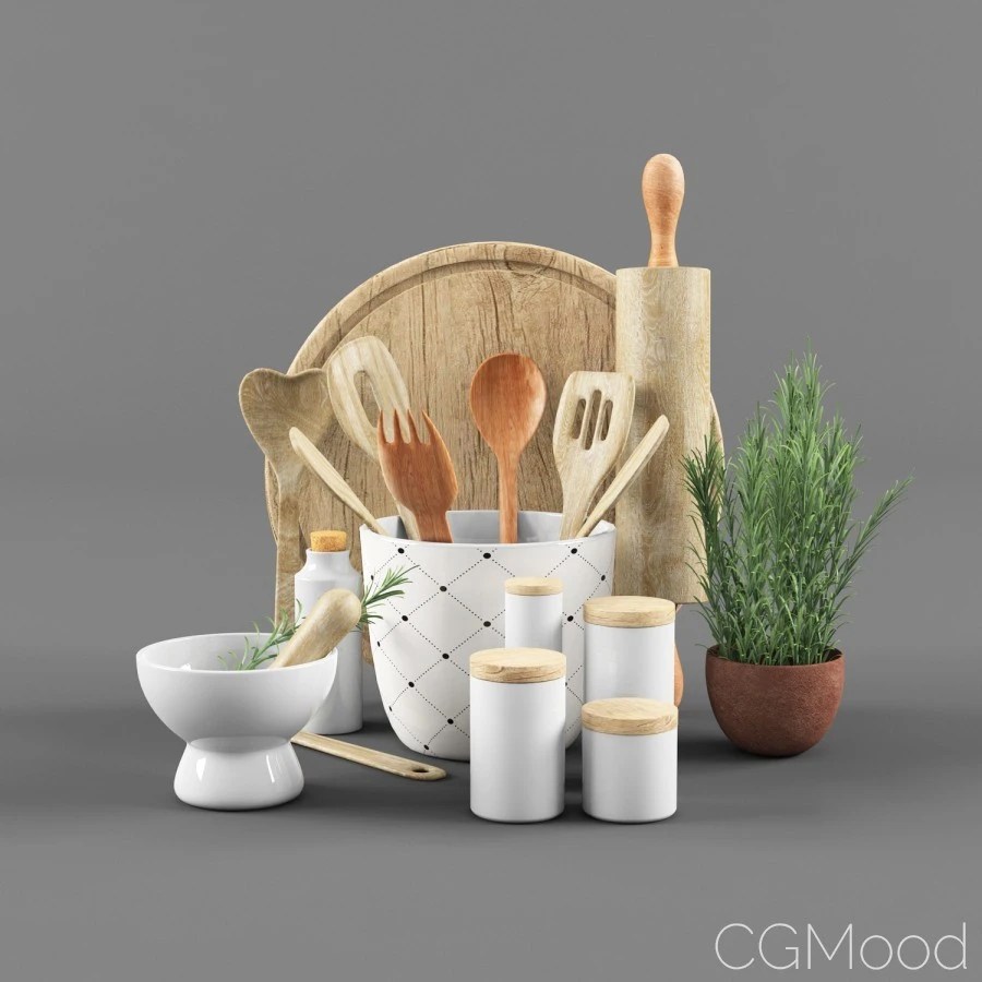 Kitchen Accessories Set 3D Model for VRay