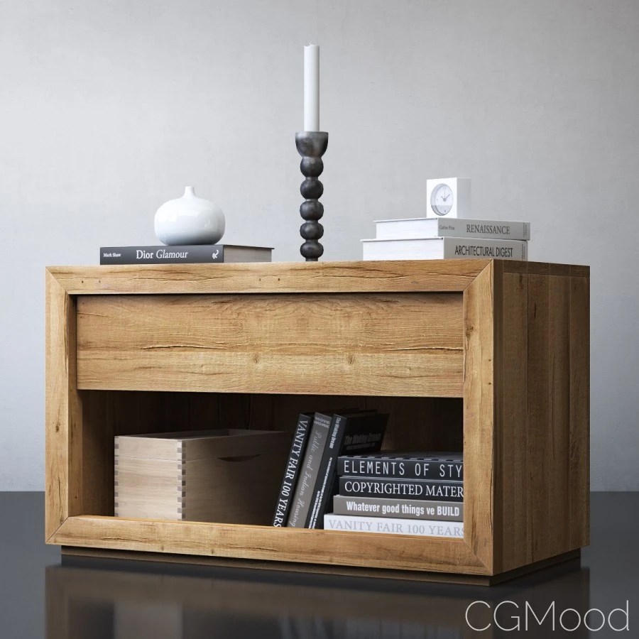 RECLAIMED RUSSIAN OAK 40in OPEN NIGHTSTAND 3D Model for VRay, Corona