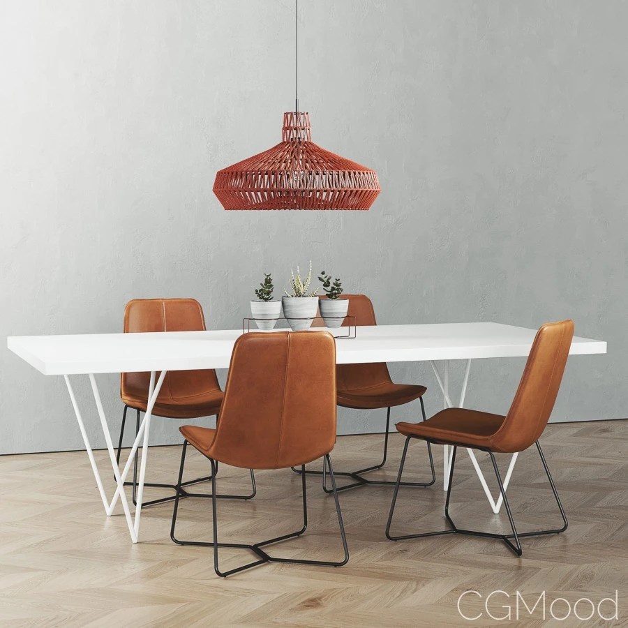 Cb2 Dylan Dining Table Set 3D Model for Corona