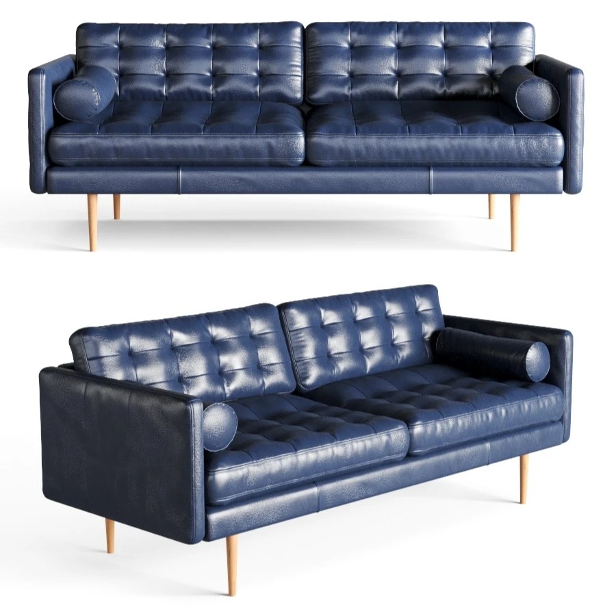Monroe Midcentury Leather Sofa 3D Model for Corona