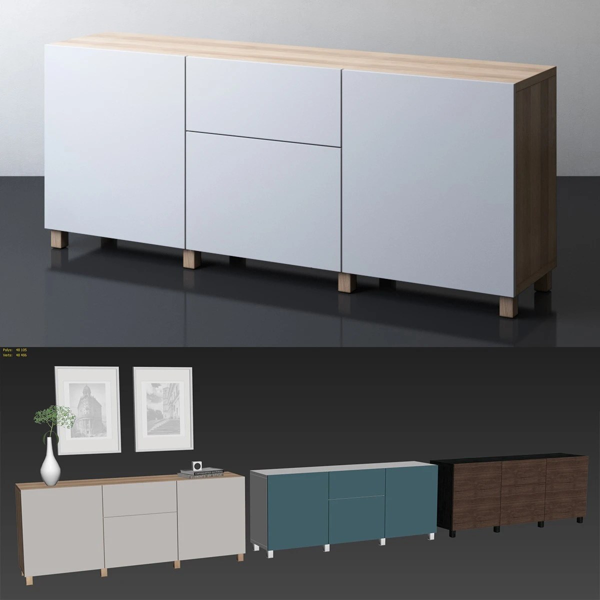 Ikea Besta Storage Combination With Drawers 3D Model for VRay