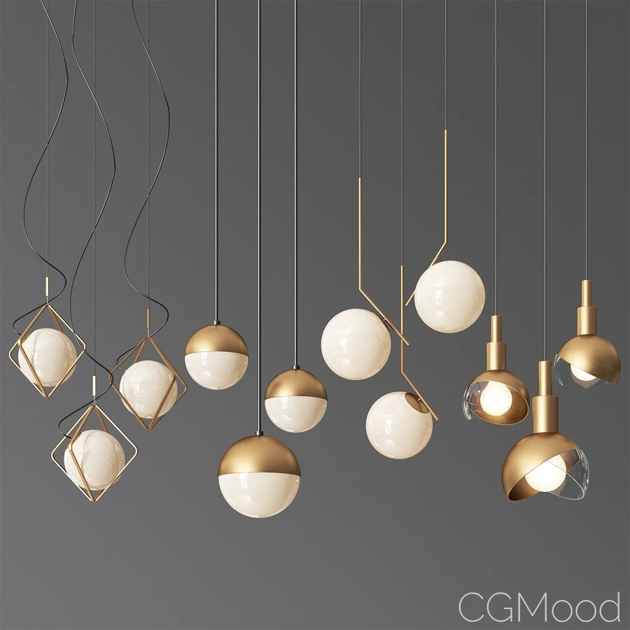 Ceiling Light Collection 5 4 Type 3D Model for VRay, Corona