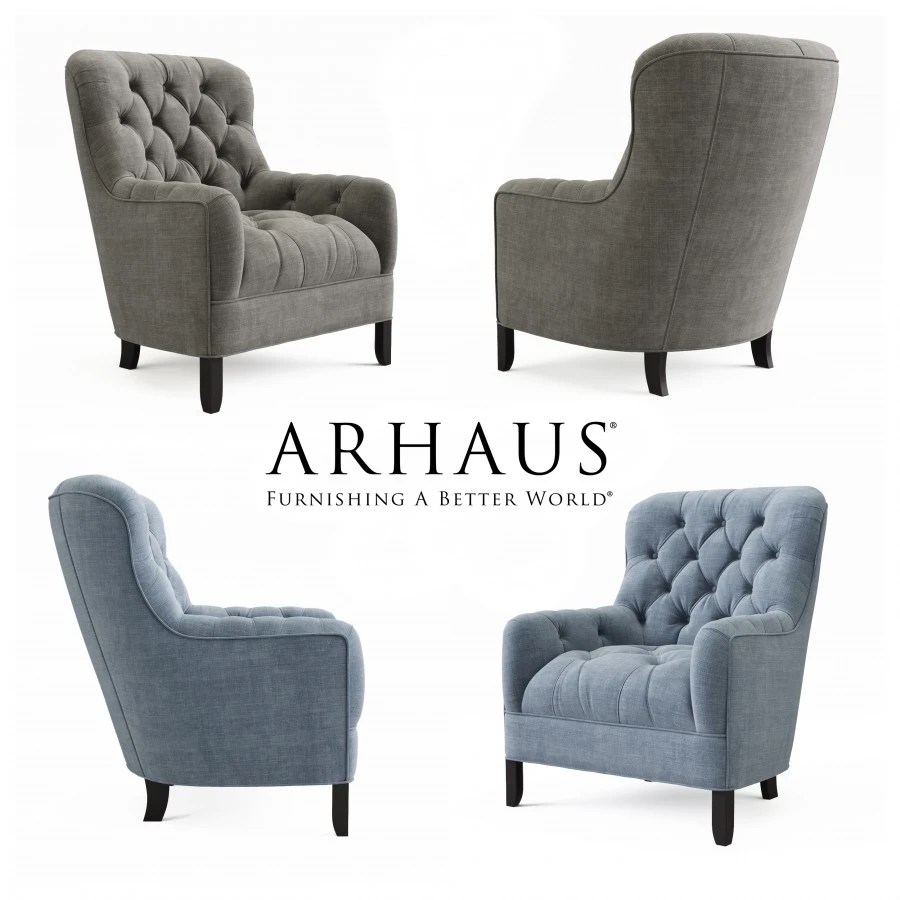 Arhaus Club 34''tufted Upholstered Chair In Tweed 3D Model for VRay