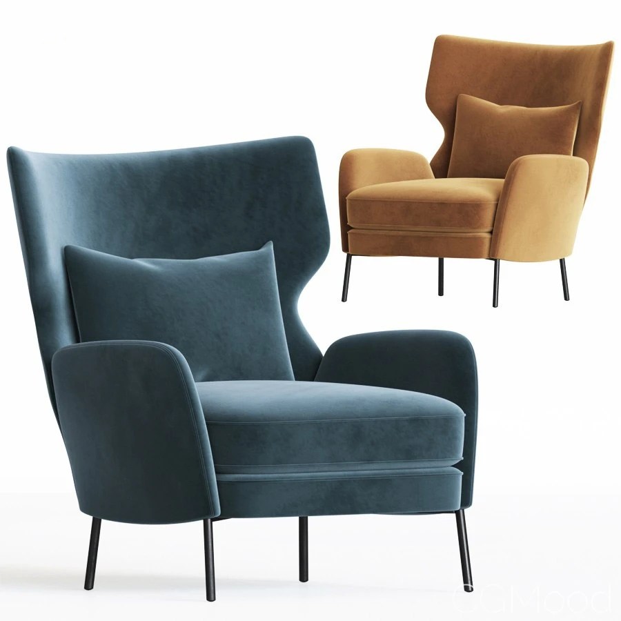 Alex Navy Blue Velvet Accent Chair Crateandbarrel 3D Model for VRay