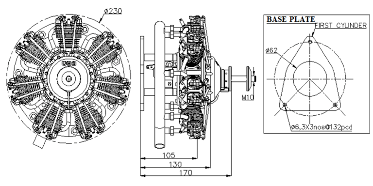 UMS 90cc Gas – 7 Cylinder Radial 4 Stroke Engine - CH-ignitions