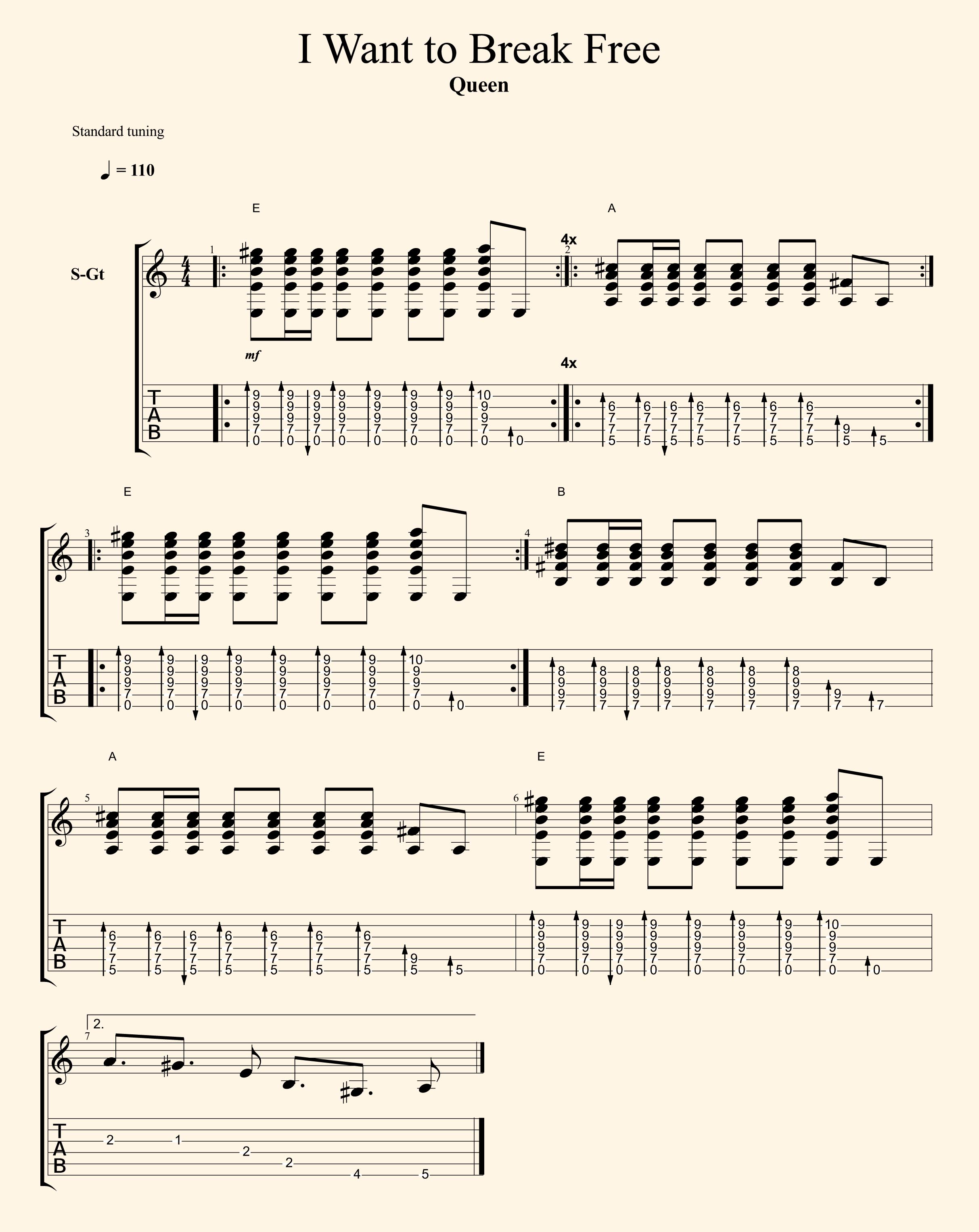 Queen I Want to Break Free Acordes Tab Chachi Guitar