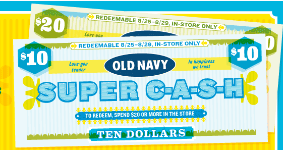 Old Navy Earn 10 Super Cash for Every 20 You Spend (Through 8/18) ChaChing on a Shoestring™