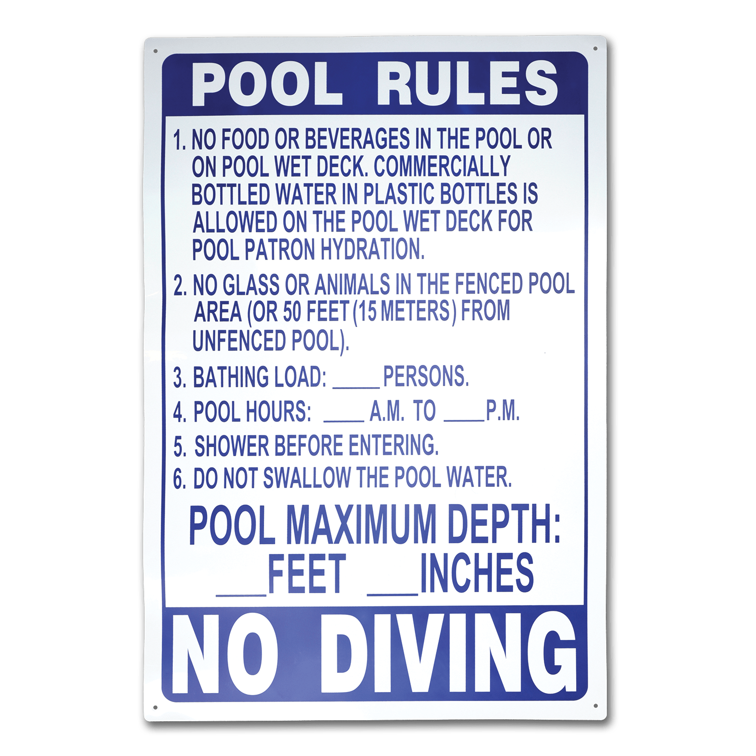 Chadwell Supply. POOL RULES SIGN 24" X 36"
