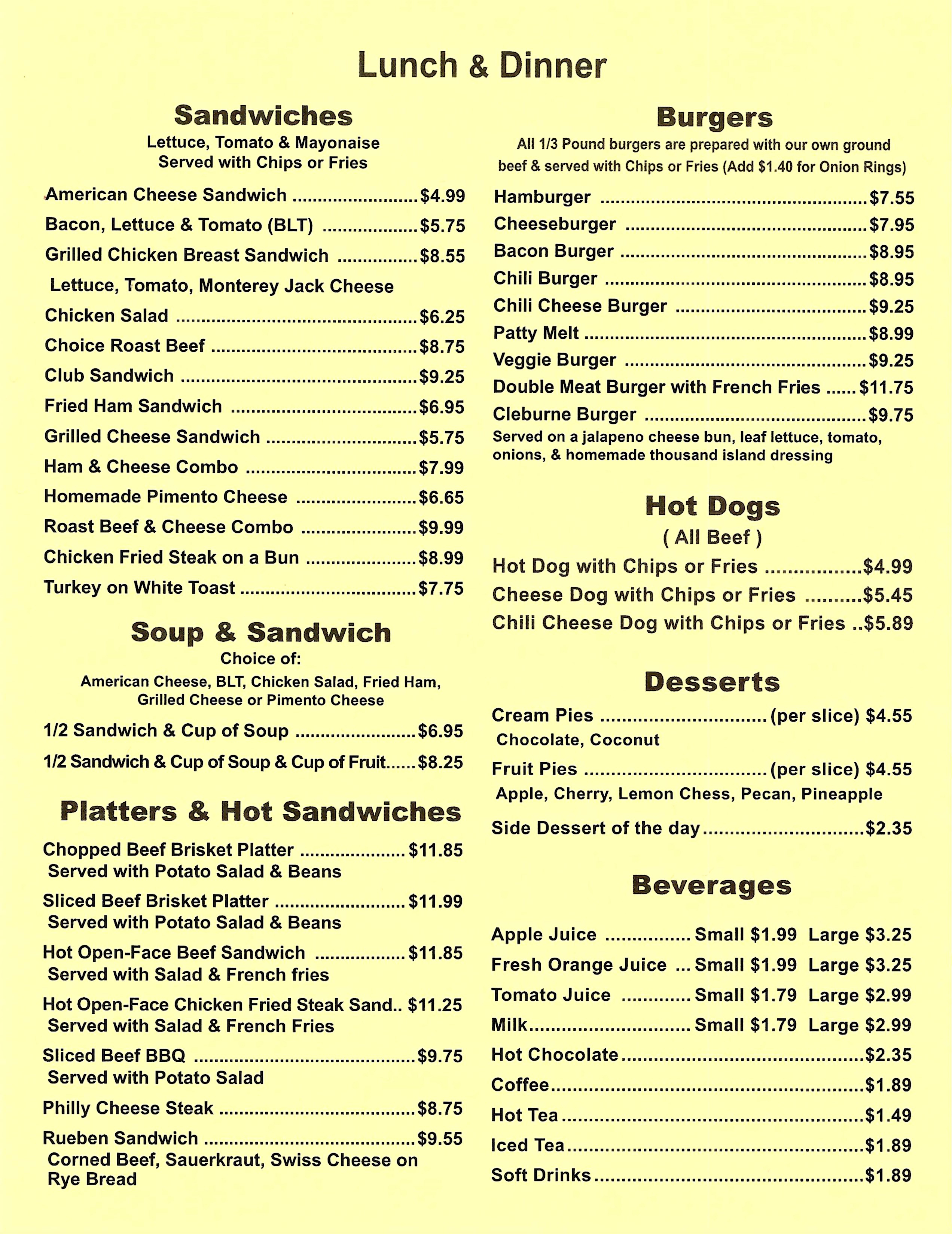 LunchandDinnerMenuTwo Great Food In Cleburne, Texas ChafIn