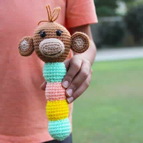 Crochet Monkey Baby Rattle Free Pattern