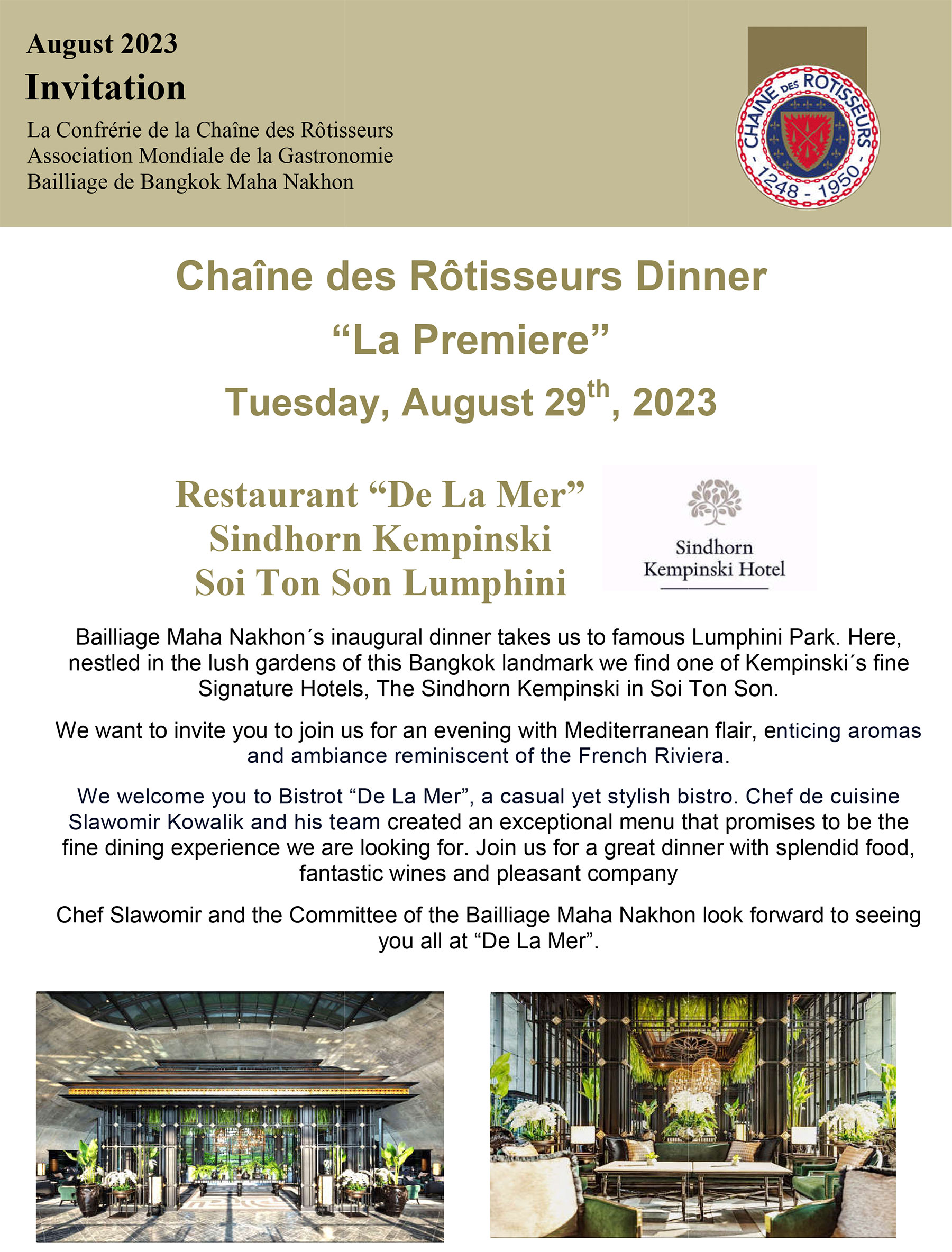 Chaîne des Rôtisseurs Dinner at De La Mer Restaurant Chaîne des