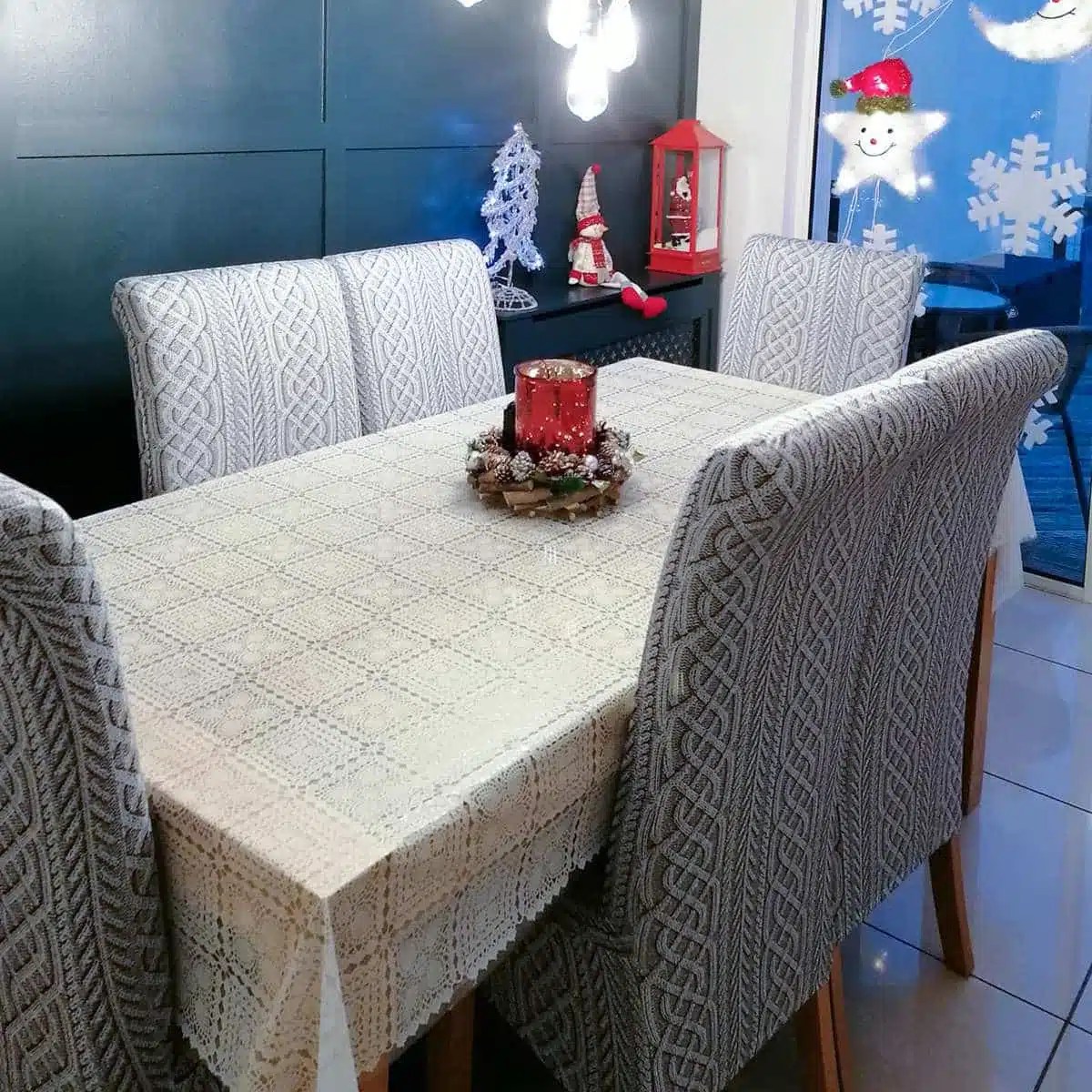 Cream & Taupe Aran Knit Look Chair Cover (M) ChairFX Chair Covers