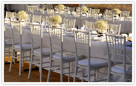 White Tiffany Chair & white cushion Chair Hire Co