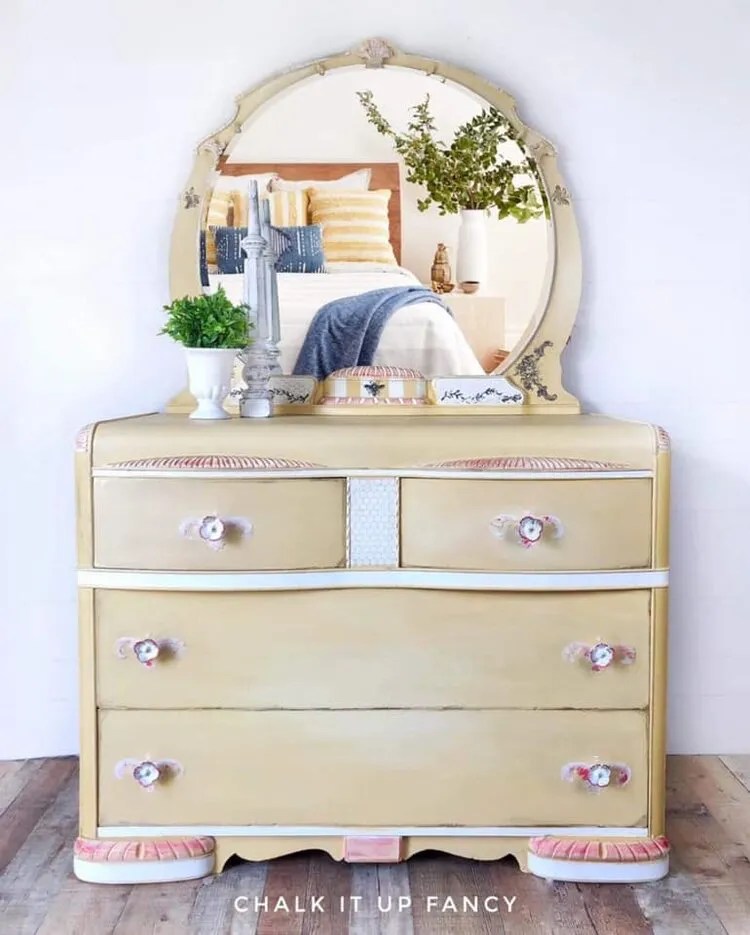 Dresser, dresser with mirror, bedroom furniture, yellow dresser