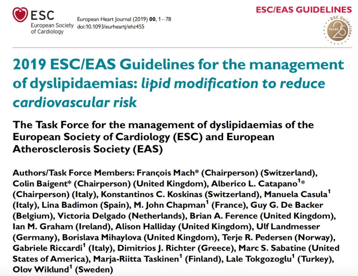2019 ESC/EAS Guidelines for the management of dyslipidaemias: lipid