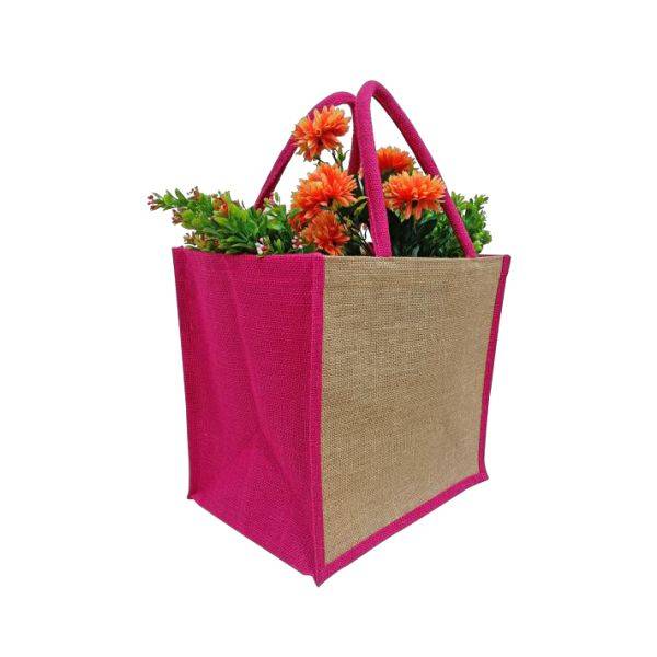 Pink & Natural jute promotional bags Jute and Cotton Bags Wholesale