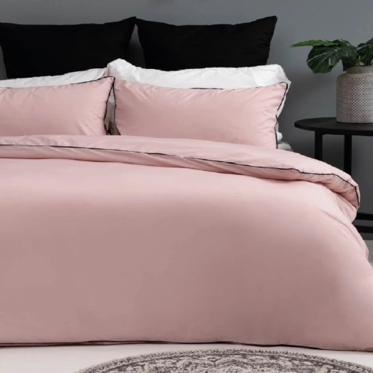 180TC Piped Duvet Cover Set Dusty Pink Chamdor Faktry Sales