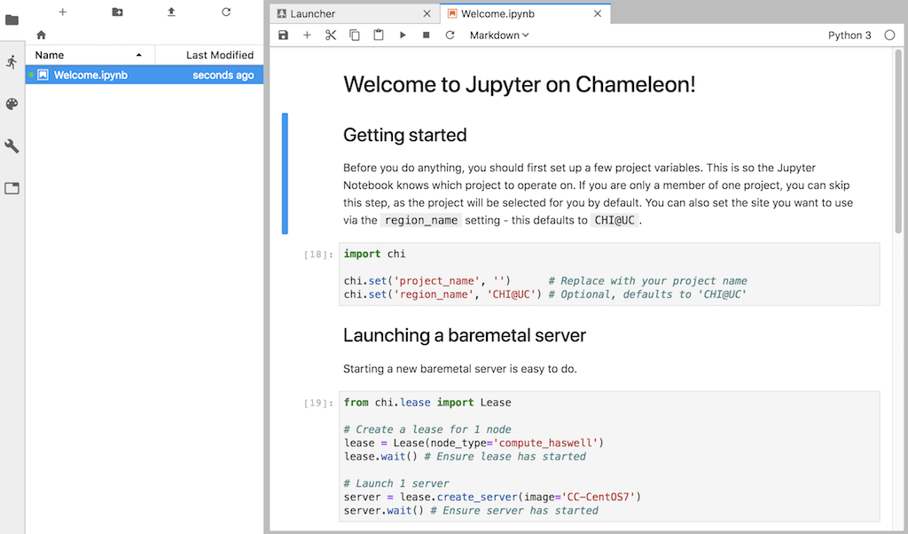 Jupyter interface — Chameleon Cloud Documentation