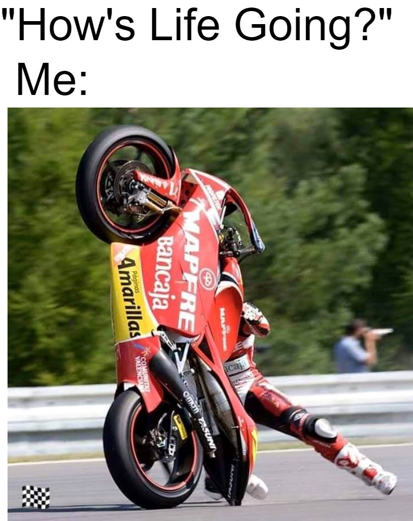 Me Demonstrating When Someone Asks "How's Life Going?" Motor Memes