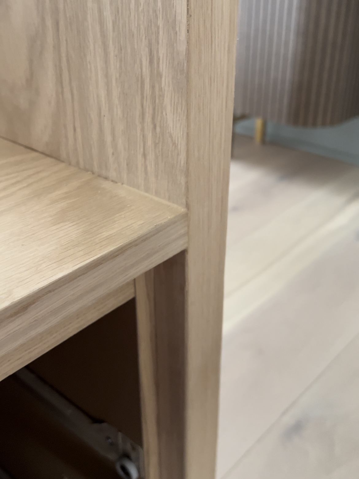 White Oak Sofa Table using an IKEA hack Champagne Chaos