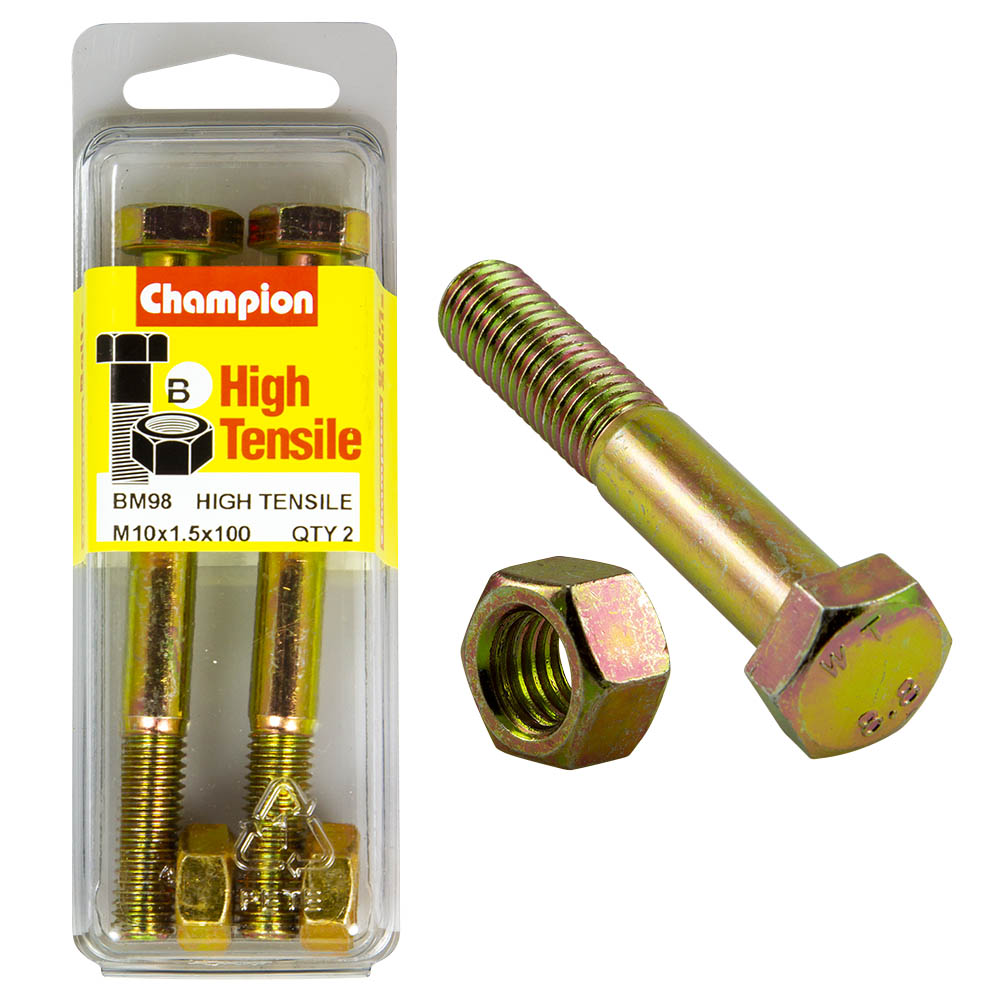 HEX BOLTS & NUTS - HIGH TENSILE - M10 x 100mm - GRADE 8.8 - Champion Parts