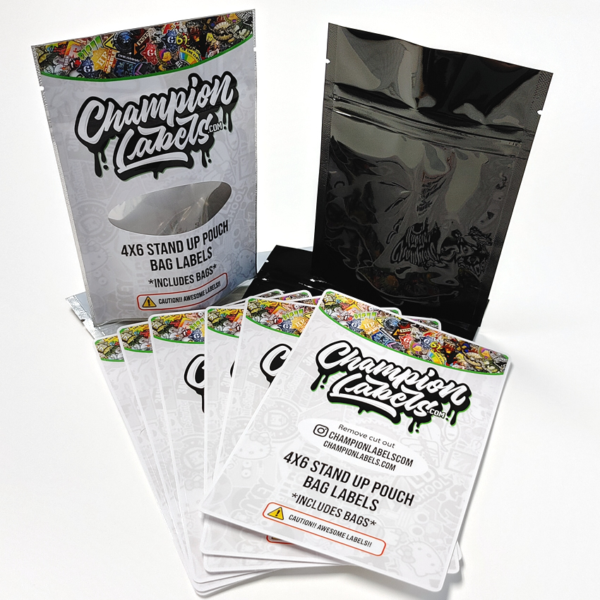 Custom Zip Lock Style Bag Stand Up Pouch w/ 4x6 Label Black / Clear