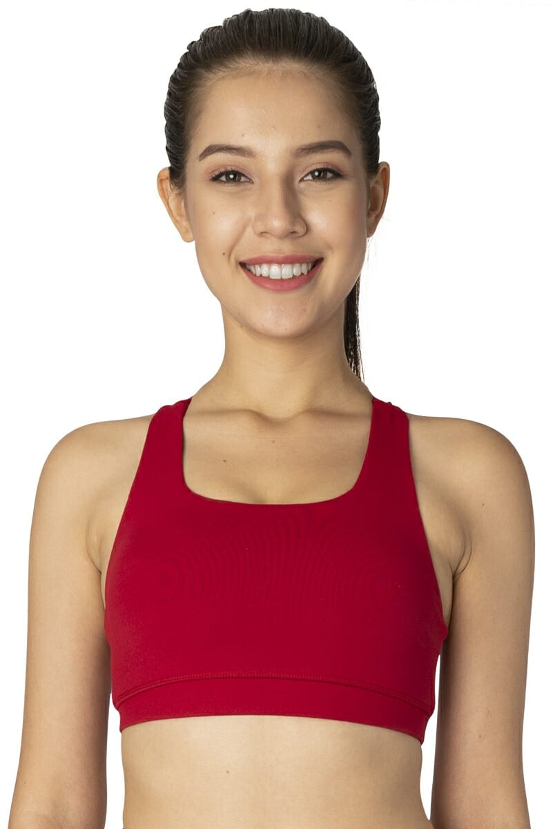 CrissCross Mesh Sports Bra in color Red by Chandra Yoga & Active