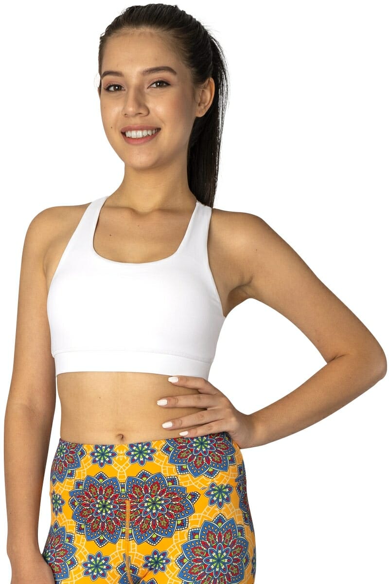 CrissCross Mesh Sports Bra in color white by Chandra Yoga & Active