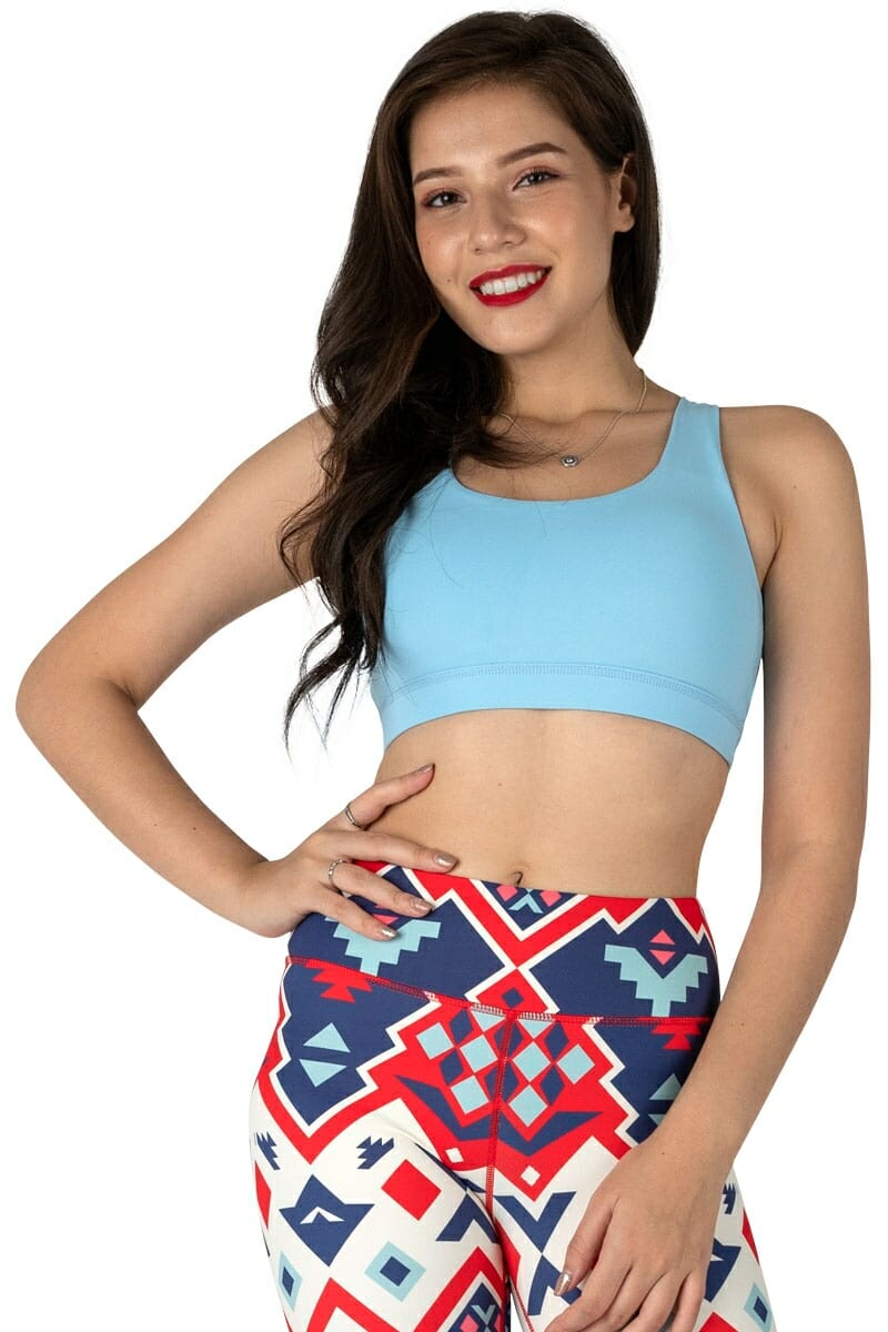 CrissCross Sports Bra in Sky blue color by Chandra Yoga & Active Wear