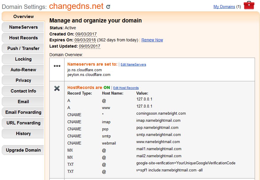 Guide to change DNS servers from NameBright to CloudFlare