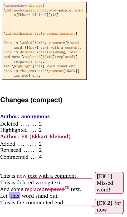 The LaTeX changes package