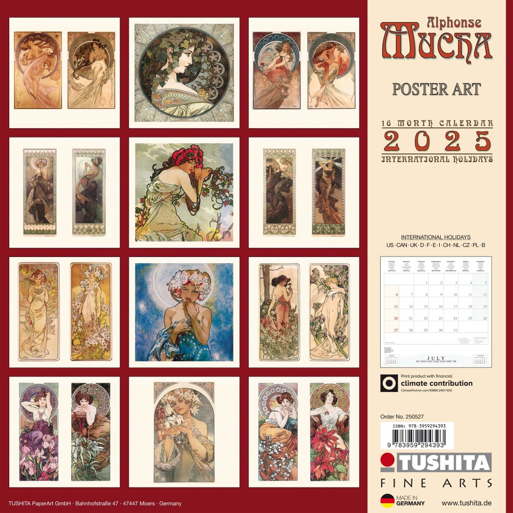 Alphonse Mucha Poster Art Wall Calendar. 2025 Edition is Now
