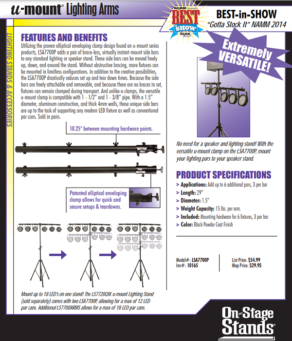 12 LED Pars Up to 6 Additional Pars U Mount Lighting Arms 29 Inches
