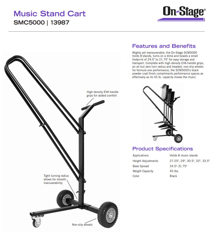 Music Stand Cart Holds 8 Music Stands SMC5000 on stage stands