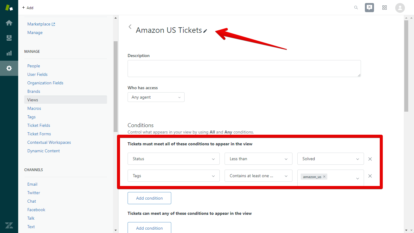 Settings for a Zendesk Amazon Messages View