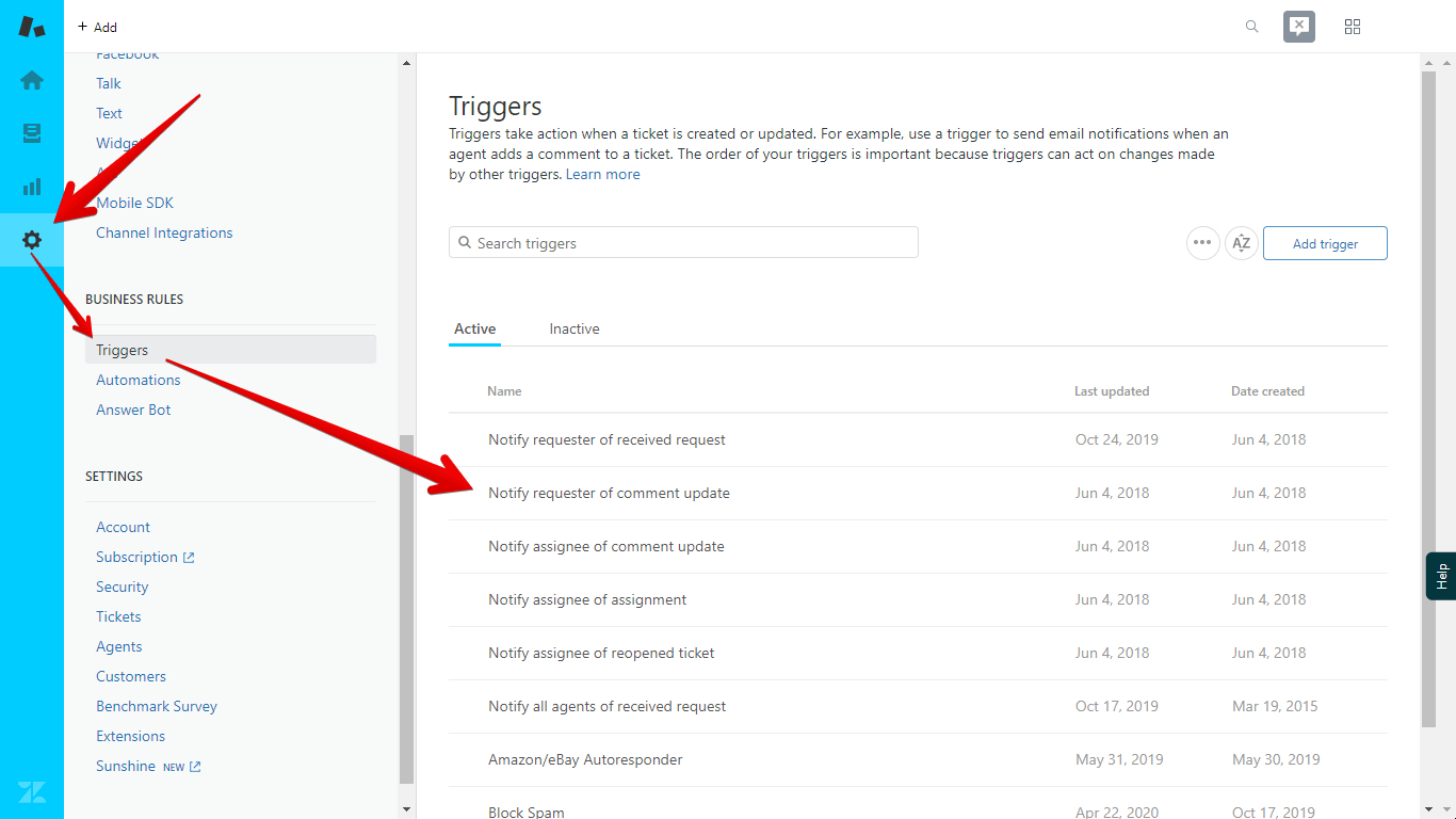 Zendesk's Notify Requester of Comment Update Trigger