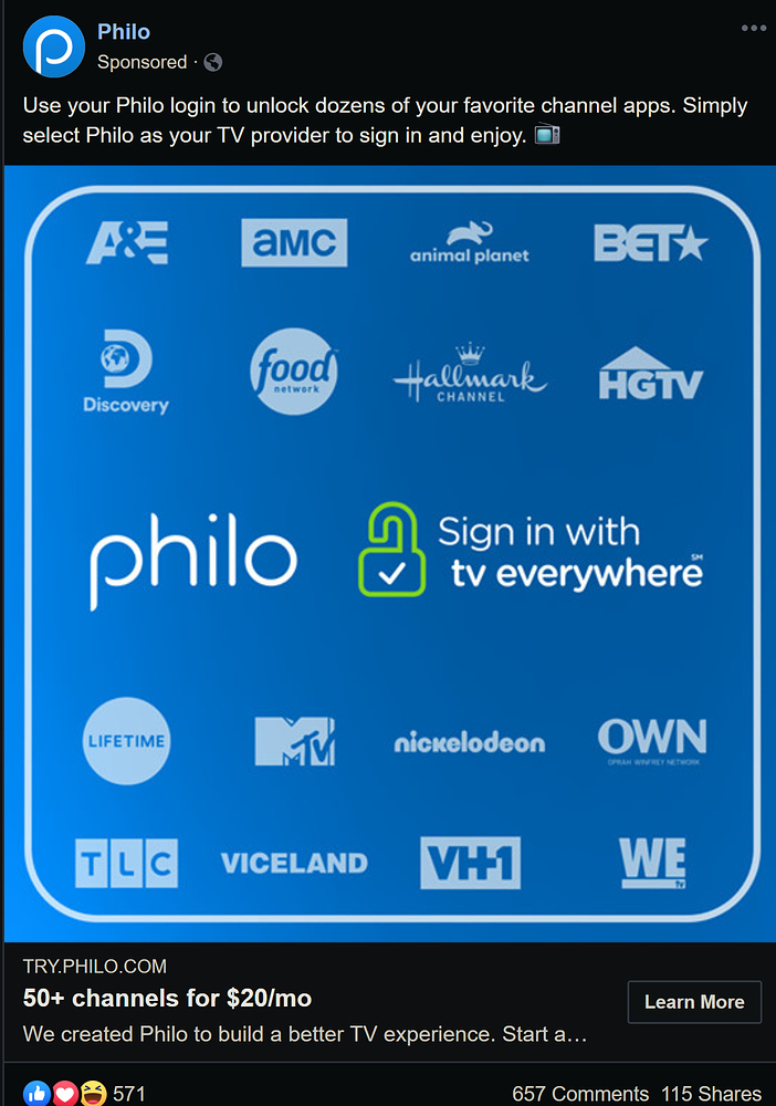 Provider Philo TV Everywhere Channels Community