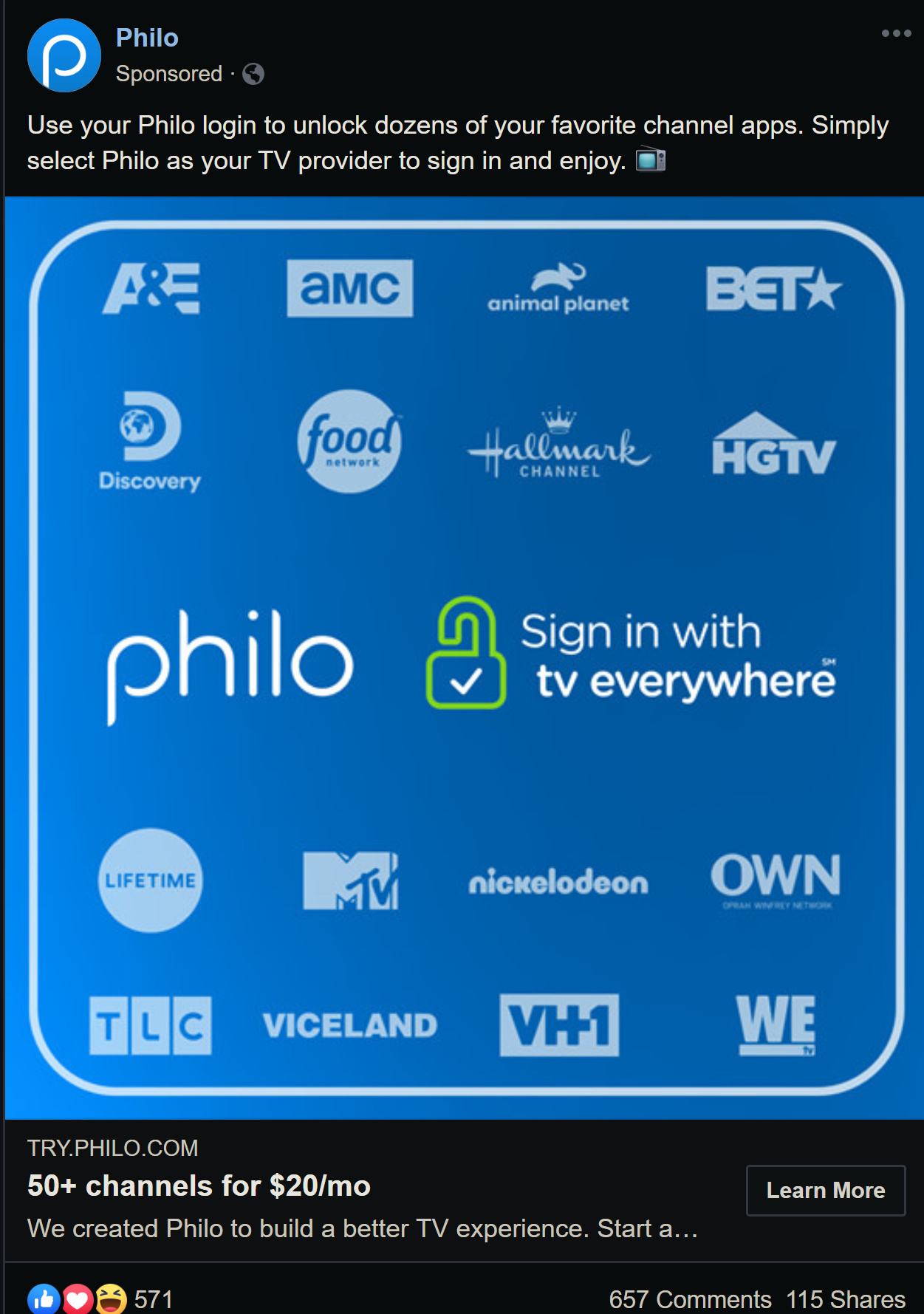 Provider Philo TV Everywhere Channels Community
