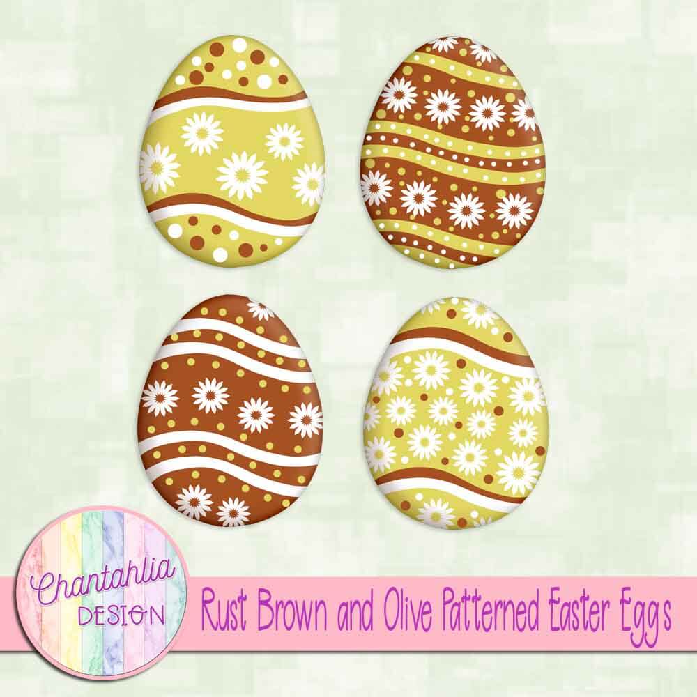 Free Rust Brown and Olive Patterned Easter Eggs for Digital Scrapbooking