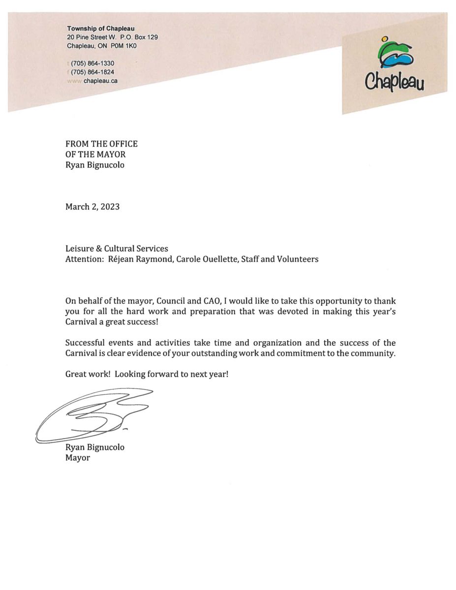 News Carnival Appreciation March 07 2023 Township of Chapleau