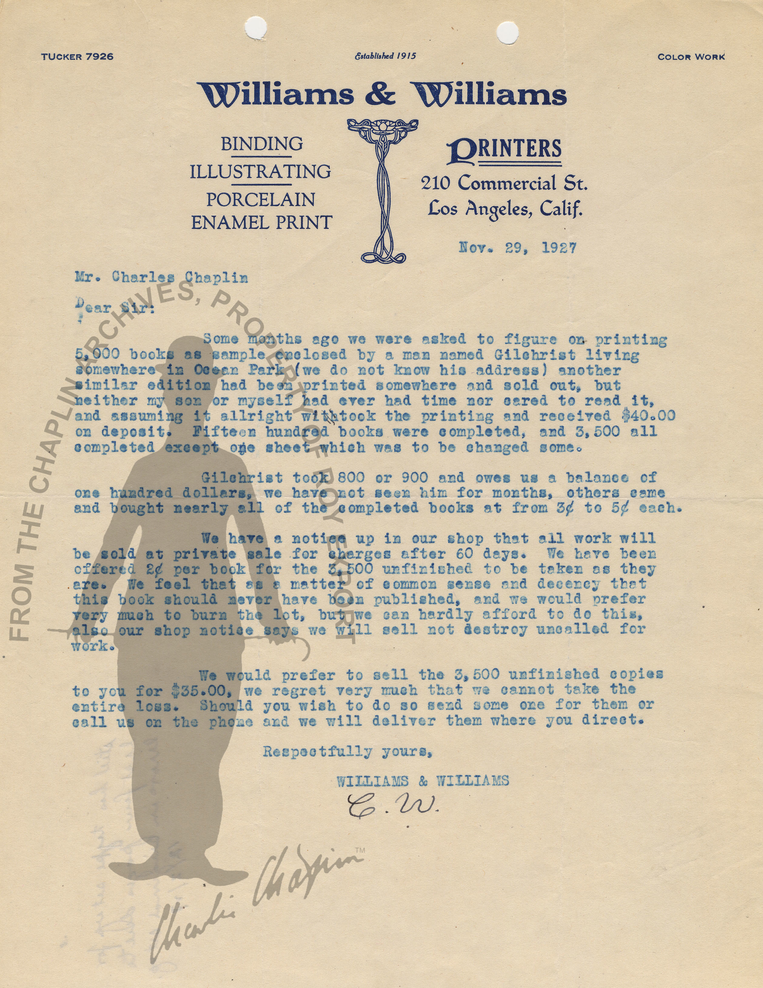 Search Search [Letter] 1927 November 29, Los Angeles [to] Charles